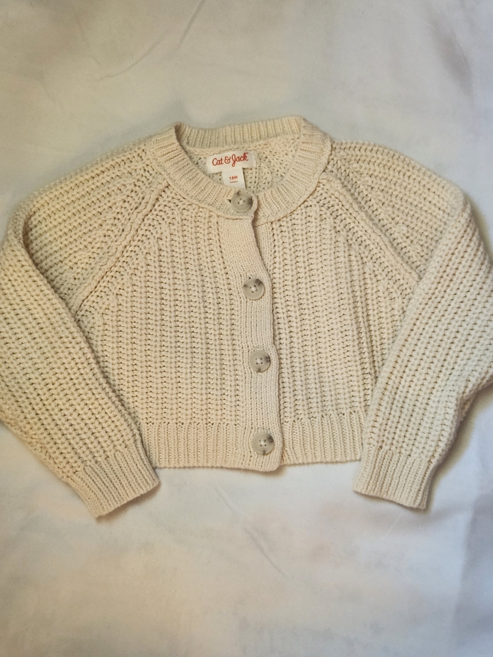 Cat & Jack Cream Knit Button-Front Girl's Cropped Sweater, S-18mons, EPreLC